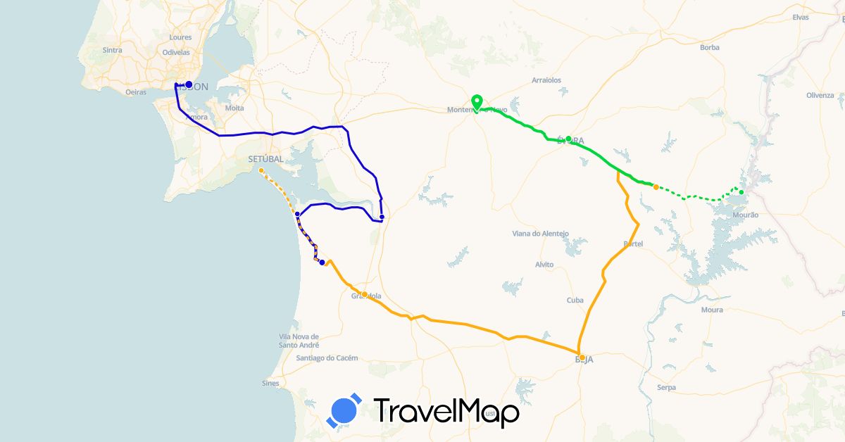 TravelMap itinerary: driving, dia 3, dia 1, dia 2 in Portugal (Europe)